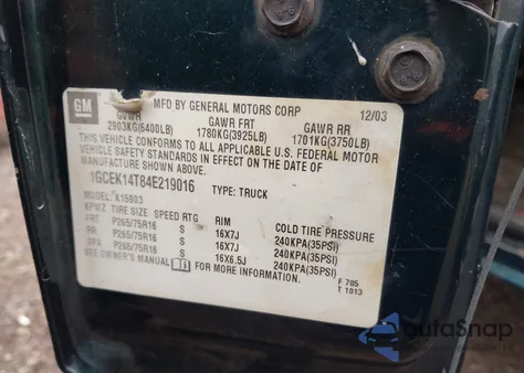 2004 Chevrolet Silverado 1500 Z71 из США, поврежденный, VIN 1GCEK14T84E219016